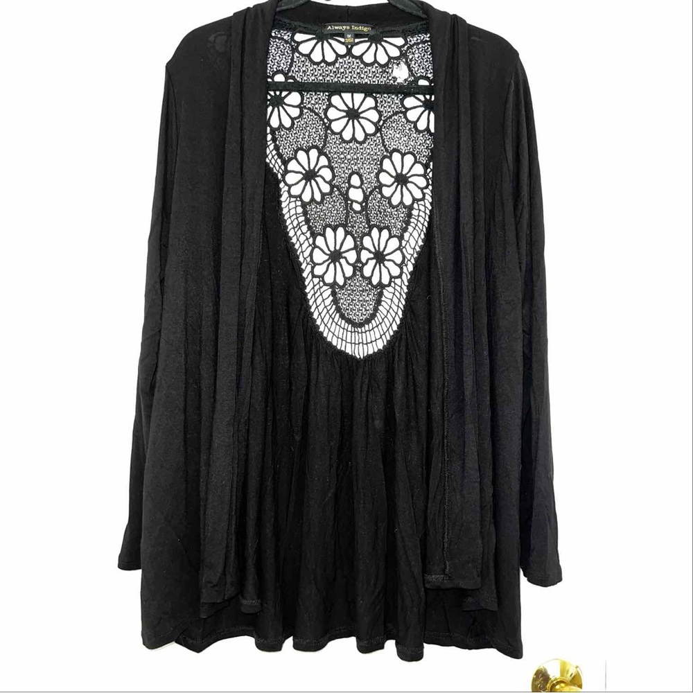 Black Cardigan with Lace Peekaboo Back